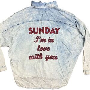 Sunday I’m‎ In Love Shirt WMNS L Blue Button Up Church Weekend Football Relaxed